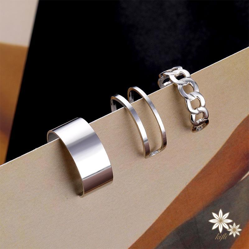 Set 3 nhẫn đeo tay từ kim loại phong cách Hip Hop cá tính cho nữ