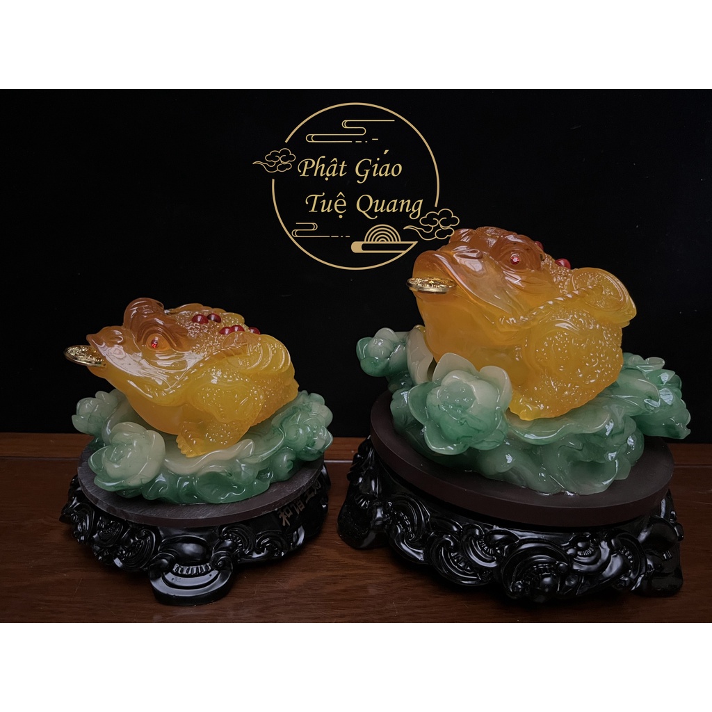 Cóc ( Thiềm Thừ ) Ngậm Đồng Tiền #27 Ngồi Trên Hoa Mẫu Đơn Đế gỗ  - Phật Giáo Tuệ Quang