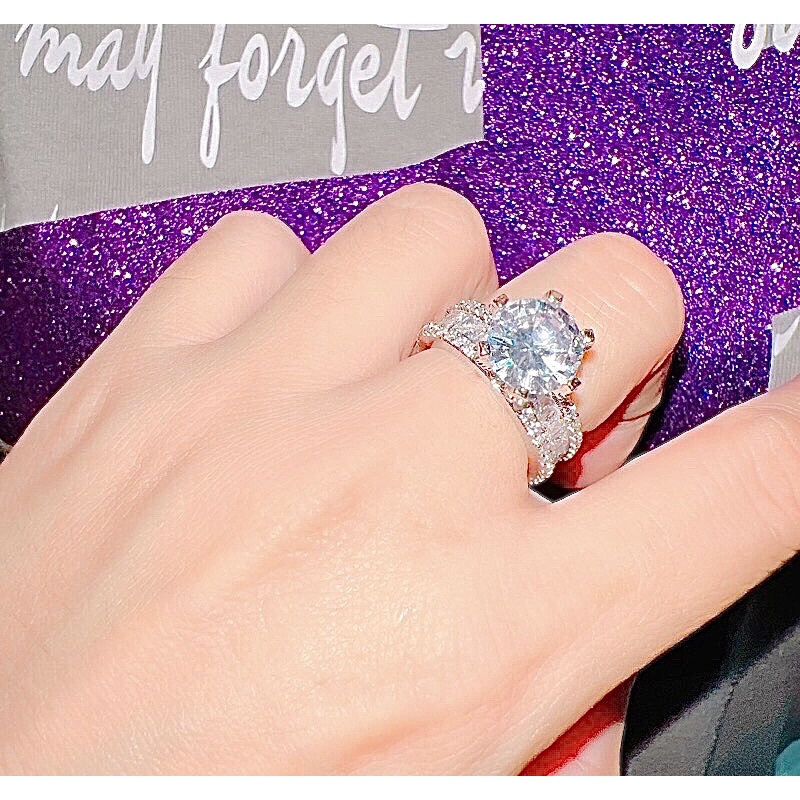 Nhẫn nữ full xoàn Italy đính đá Baguette mạ bạch kim