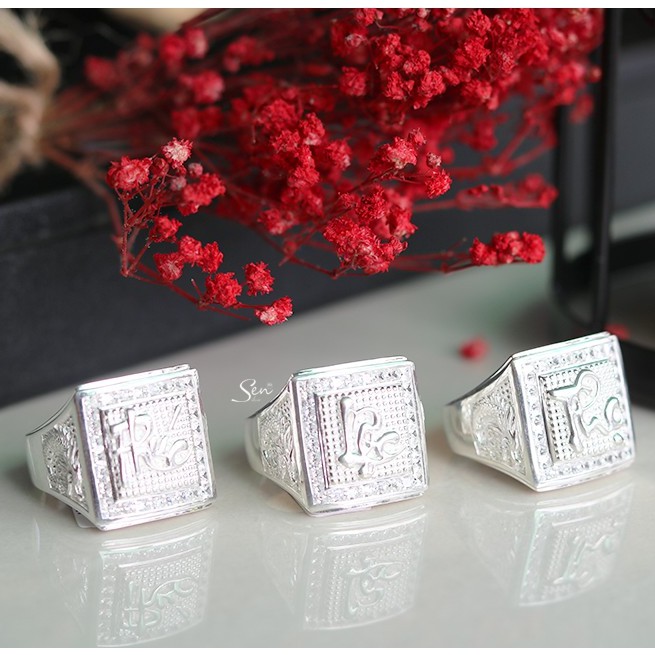 Nhẫn chữ Thọ viền hột cho nam bạc 925 Senyda Jewelry NN040