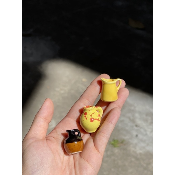 Bình lọ gốm có quai rót được mini cho nấu ăn mini, nhà búp bê