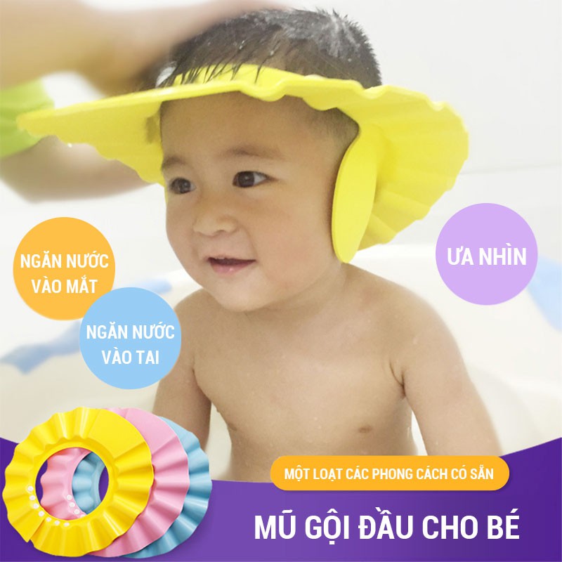 HÀNG CÓ SẴN Mũ Gội Đầu Cho Bé Mũ Tắm Chắn Nước Trẻ Em Có Thể Điều Chỉnh