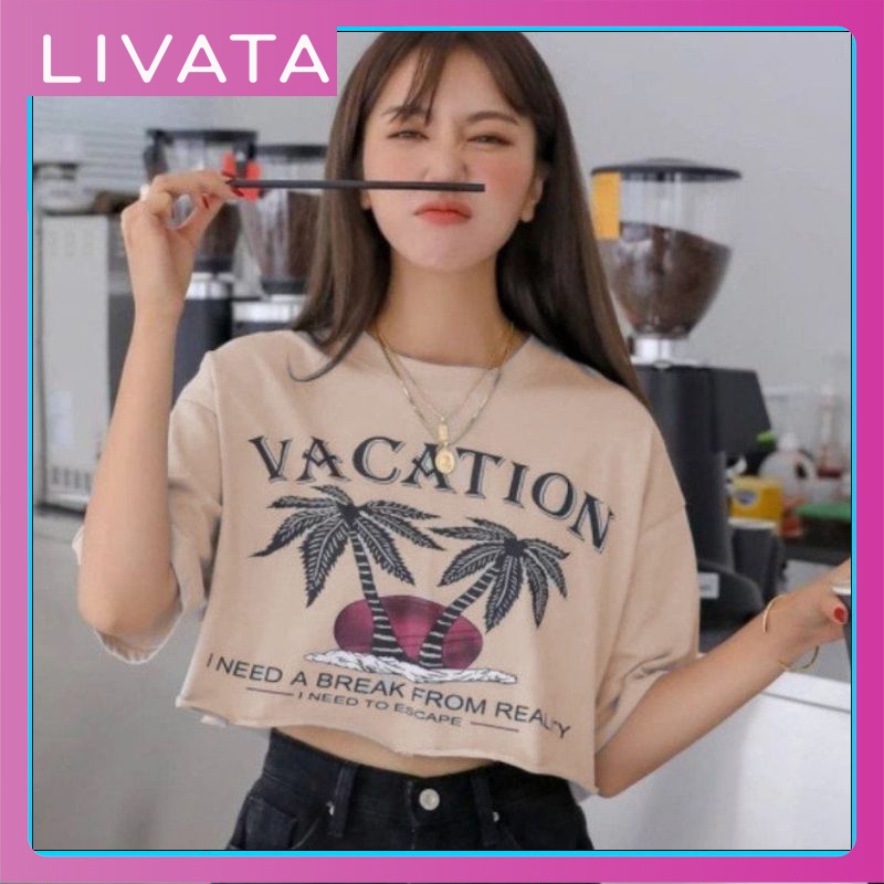 Áo thun nữ croptop form rộng chất mát LIVATA M109