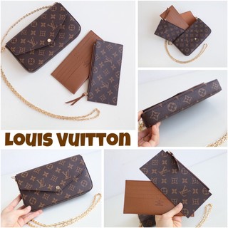 Set túi ví LV hoa nâu 3in1 size 19 fullbox xinh điệu