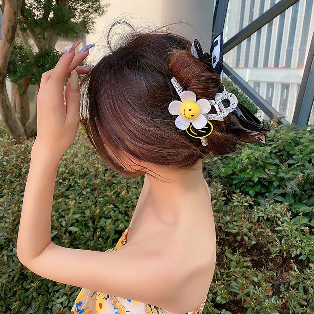 Kẹp Tóc Nơ Ruy Băng Họa Tiết Mặt Cười Chấm Bi Thời Trang Hàn Quốc Cho Nữ