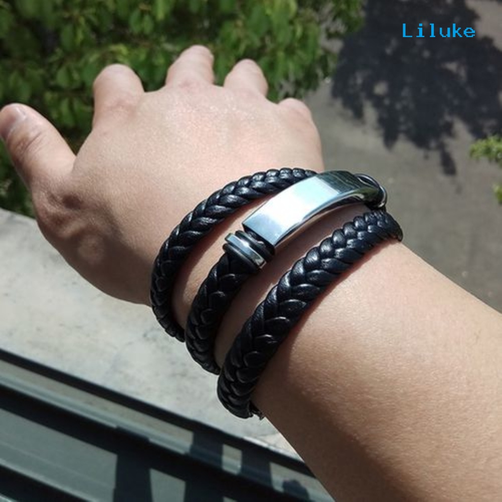 Vòng Tay Dây Bện Giả Da Nhiều Lớp Màu Trơn Cá Tính Cho Nam