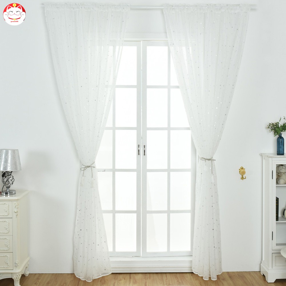Rèm cửa vải tuyn đính kim tuyến hình ngôi sao lãng mạn