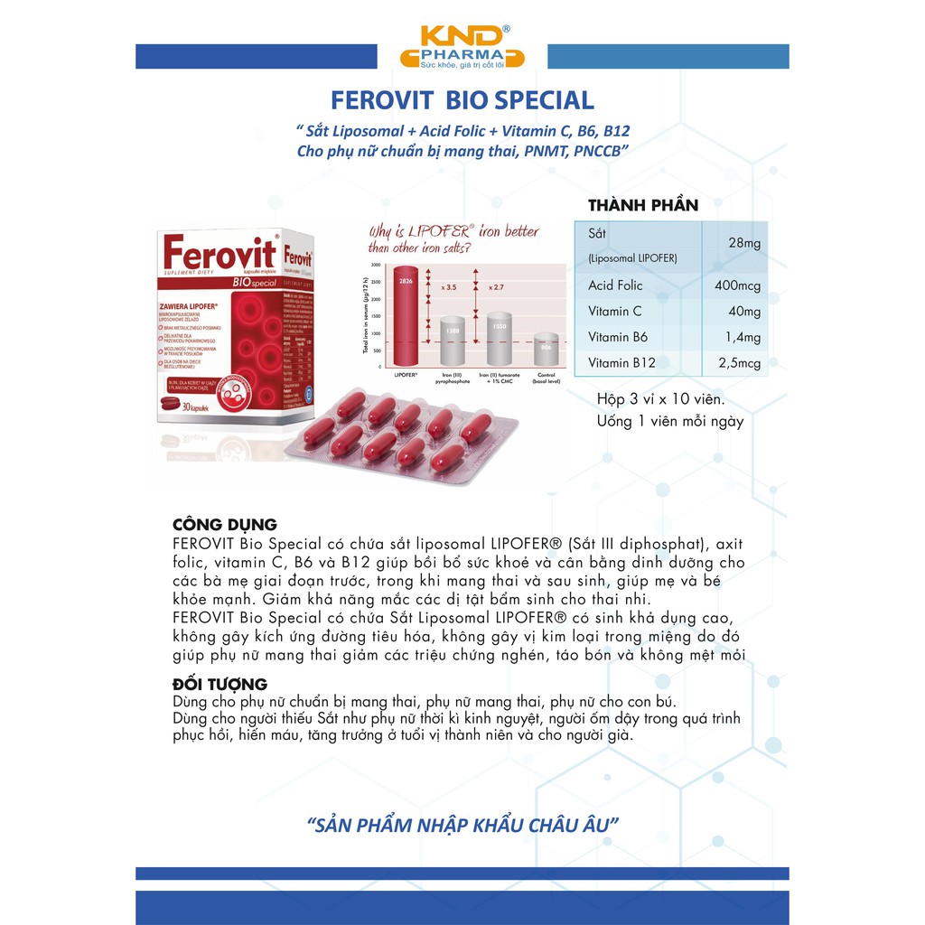 FEROVIT - Viên uống bổ sung sắt sinh học Lipofer cho bà bầu, người thiếu máu