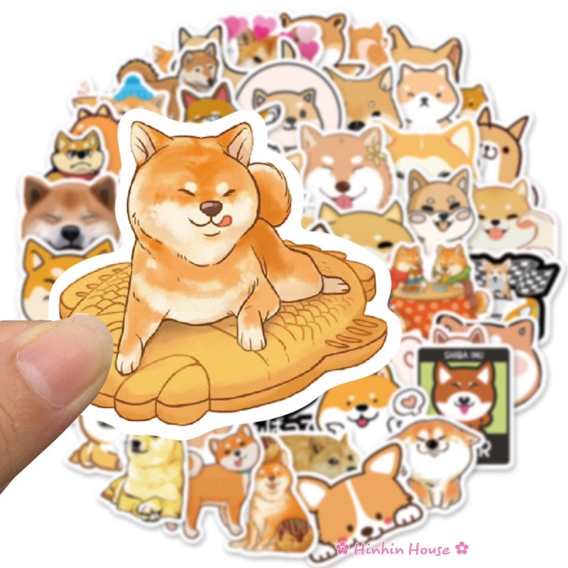 Set 50 Sticker PVC Chống Thấm Nước Hình Chú Chó Shiba Inu Dán Vali, Mũ Bảo Hiểm, Laptop, Guitar, Ô tô, Xe Máy,...