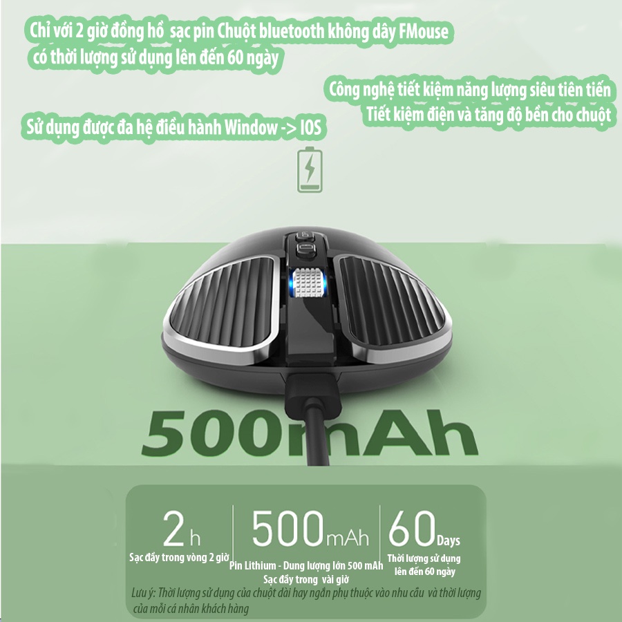Chuột không dây wireless Bluetooth USB tự sạc pin nhỏ gọn, giảm ồn dùng cho máy tính M.a.c.OS Laptop dell hp asus