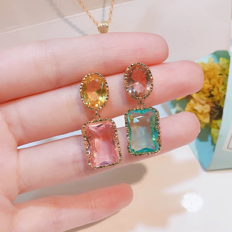 Khuyên tai Pinkdudu PD782 hợp kim kiểu hình học đính pha lê thời trang cho nữ
