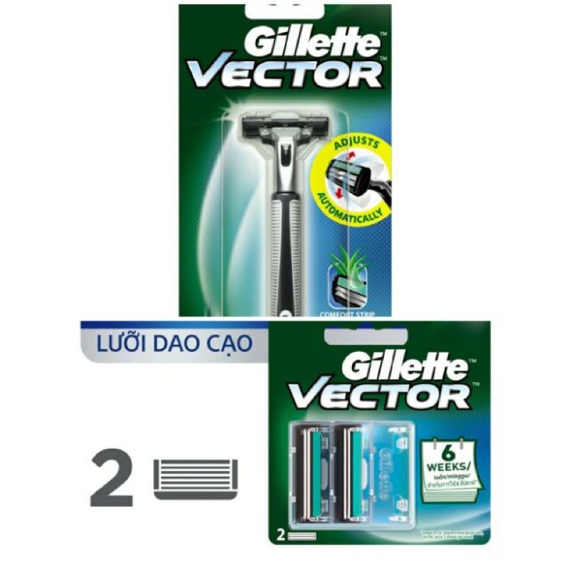 COMBO CÂY CẠO RÂU GILLETTE VECTOR + VỈ LƯỠI CẠO RÂU GILLETTE VECTOR