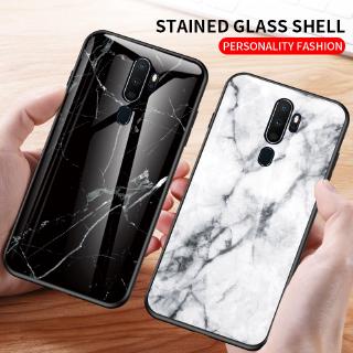 Oppo a9 2020 case luxury marble glass hybrid soft silicone edge hard cover