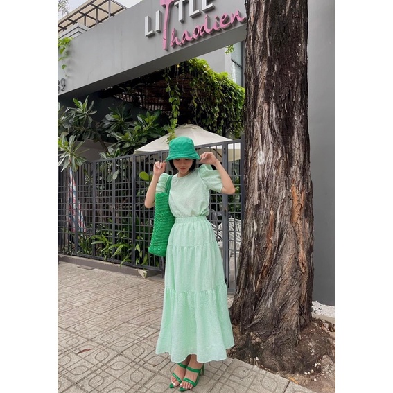 Set váy dáng dài đi biển 🍊FREESHIP 🍊 Set váy dáng suông dài họ tiết kẻ tông màu pastel cực xinh hồg xanh vàng cam
