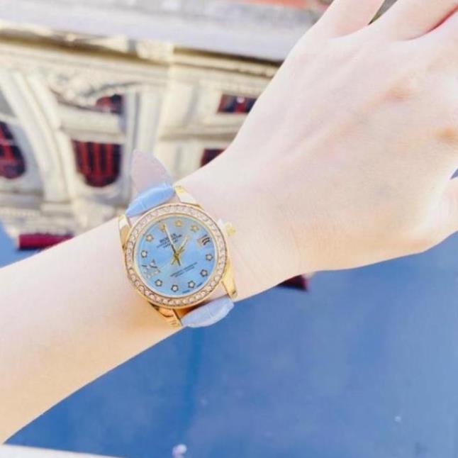 Đồng hồ Rolex nữ dây da viền kim cương nhẹ nhàng sang chảnh hottrend - Shop Hồng NHung Watch