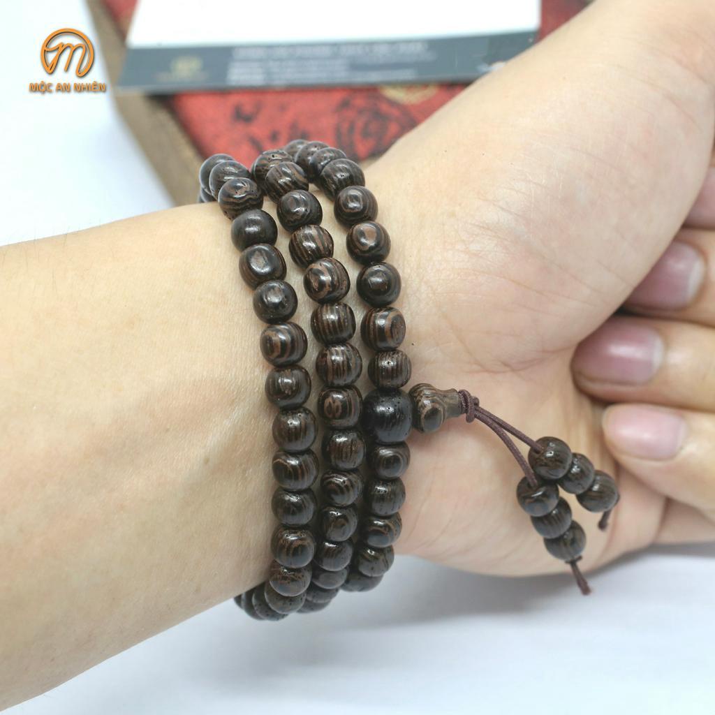 Vòng gỗ đeo tay 108 hạt gỗ Mun Đuôi Công, vòng tay nam, nữ