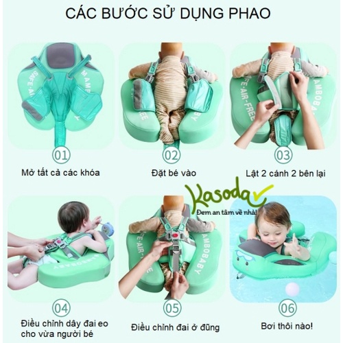 Phao bơi không bơm hơi cho bé từ 3 tháng 1 2 tuổi phao chống lật đai an toàn Mambobaby