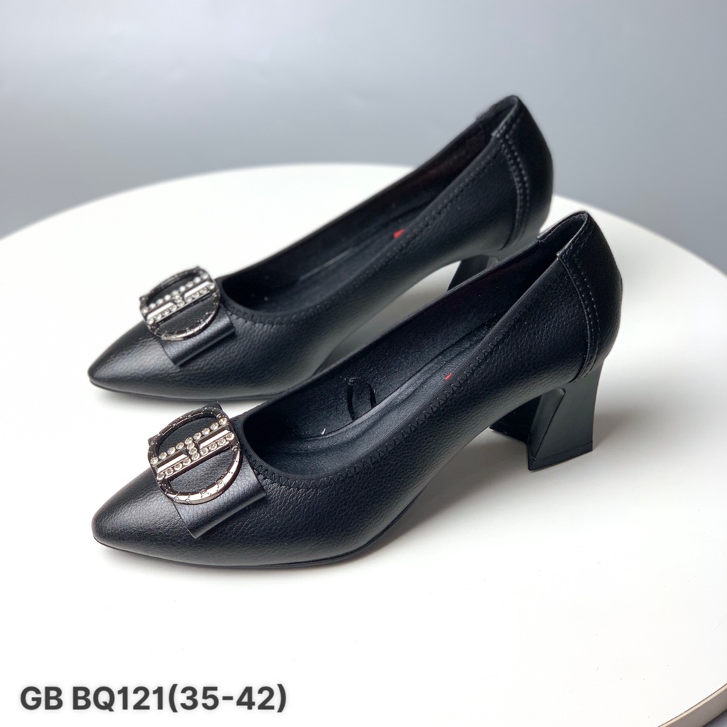 Giày công sở nữ BQ ❤️FREESHIP❤️ Giày cao gót mũi vuông khuy đá da mềm bo chun đế vuông 6cm GBBQ121