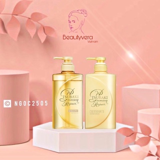 Bộ Dầu Gội Xả Tsubaki Premium Repair màu vàng phục hồi hư tổn và ngăn rụng tóc