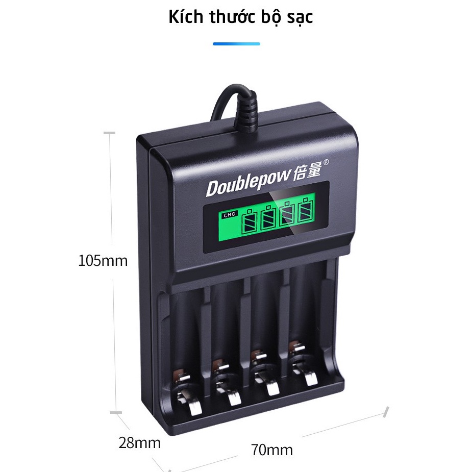 Combo Bộ Sạc Pin AA, AAA Doublepow K93B tự ngắt khi đầy Tốc Độ Cao Hiển Thị Màn Hình LCD kèm pin sạc aa 3000mAh