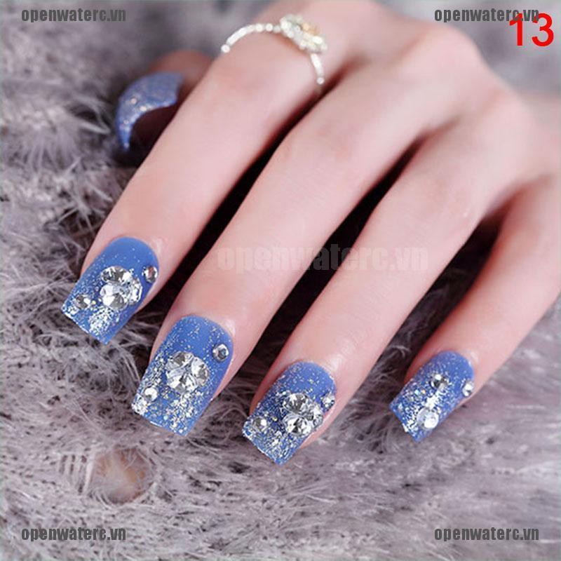 Set 24 Móng Tay Giả Trong Suốt Xâu Hạt Hình Hoa Trang Trí DIY Đa Ứng Dụng