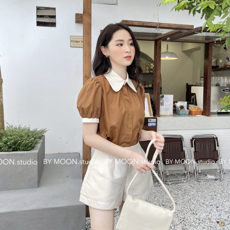 Áo sơ mi kiểu tay bồng tiểu thư thiết kế BY MOON - ảnh thật A009