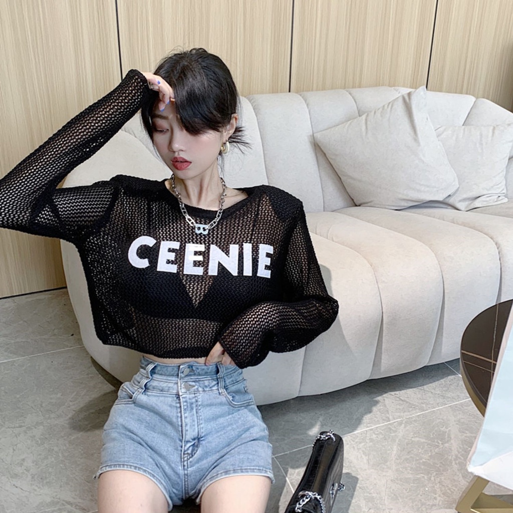 622070#Áo Dệt Kim Mỏng Dáng Ngắn Có Đệm Vai Thời Trang Mùa Hè Cho Nữ