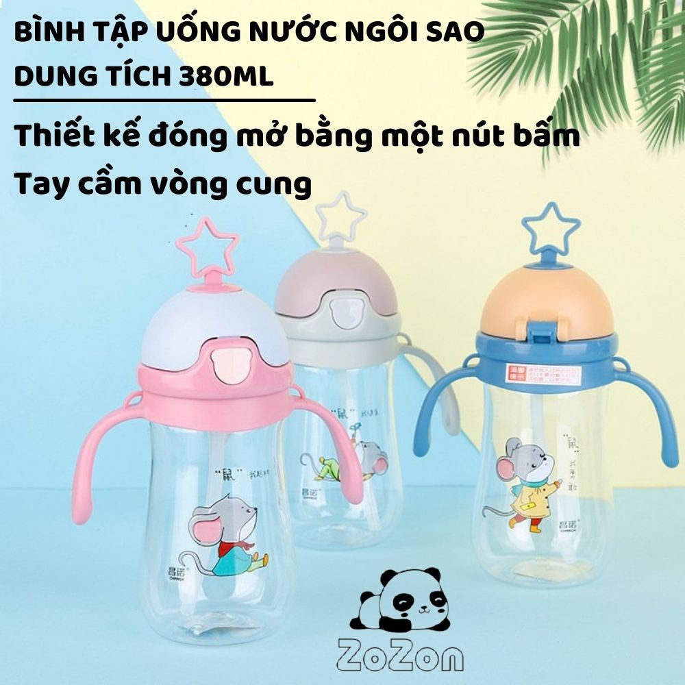 Bình tập uống nước uống sữa cho bé hình ngôi sao có van chống sặc cao cấp 280ml tay cầm an toàn chịu nhiệt