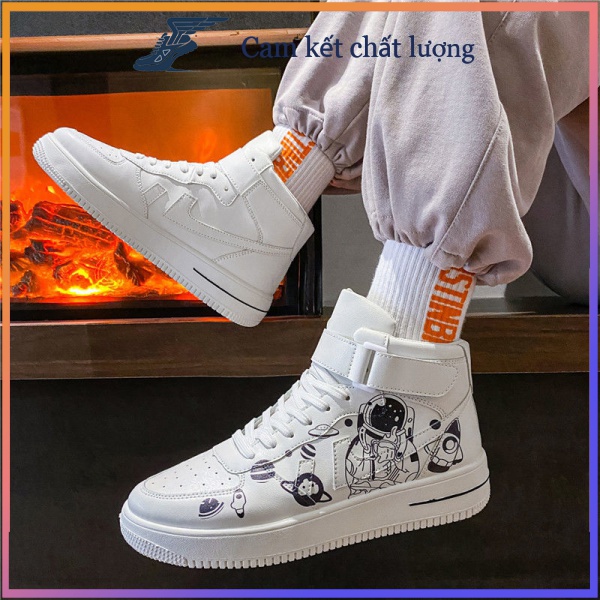 Giày Thể Thao Air Force No. 2022 Phong Cách Mới Năng Động Cho Nam 1 Giày Thể Thao Cổ Cao In Hình Phi Hành Gia Graffiti Kiểu Hồng Kông Cá Tính Cho Học Sinh