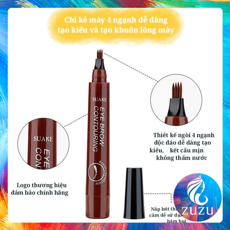 [M10] Chì kẻ mày, Bút kẻ lông mày gẩy sợi SUAKE 4 ngòi nét mảnh lâu trôi Eye Brow Contouring 5g | BigBuy360 - bigbuy360.vn