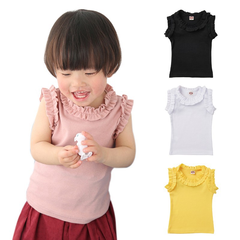 Áo thun không tay bằng cotton dùng cho bé gái trong độ tuổi từ 0 tới 4 tuổi