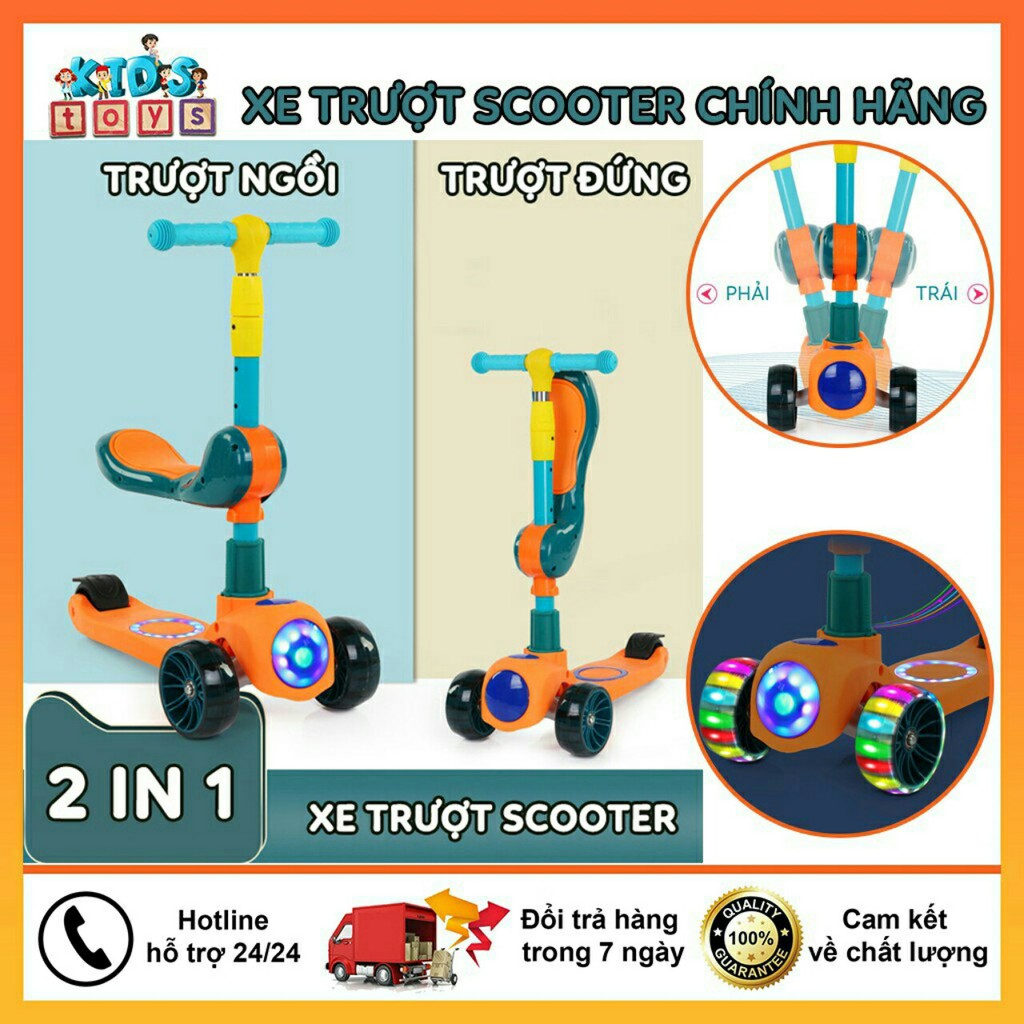 Xe trượt scooter có nhạc ,đèn kèm ghế ngồi chòi chân tiện dụng