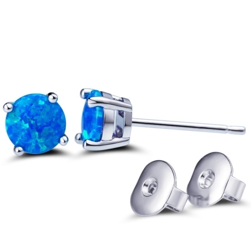 Đôi bông tai tròn màu trắng đính đá opal ánh bạc thời trang cho nữ