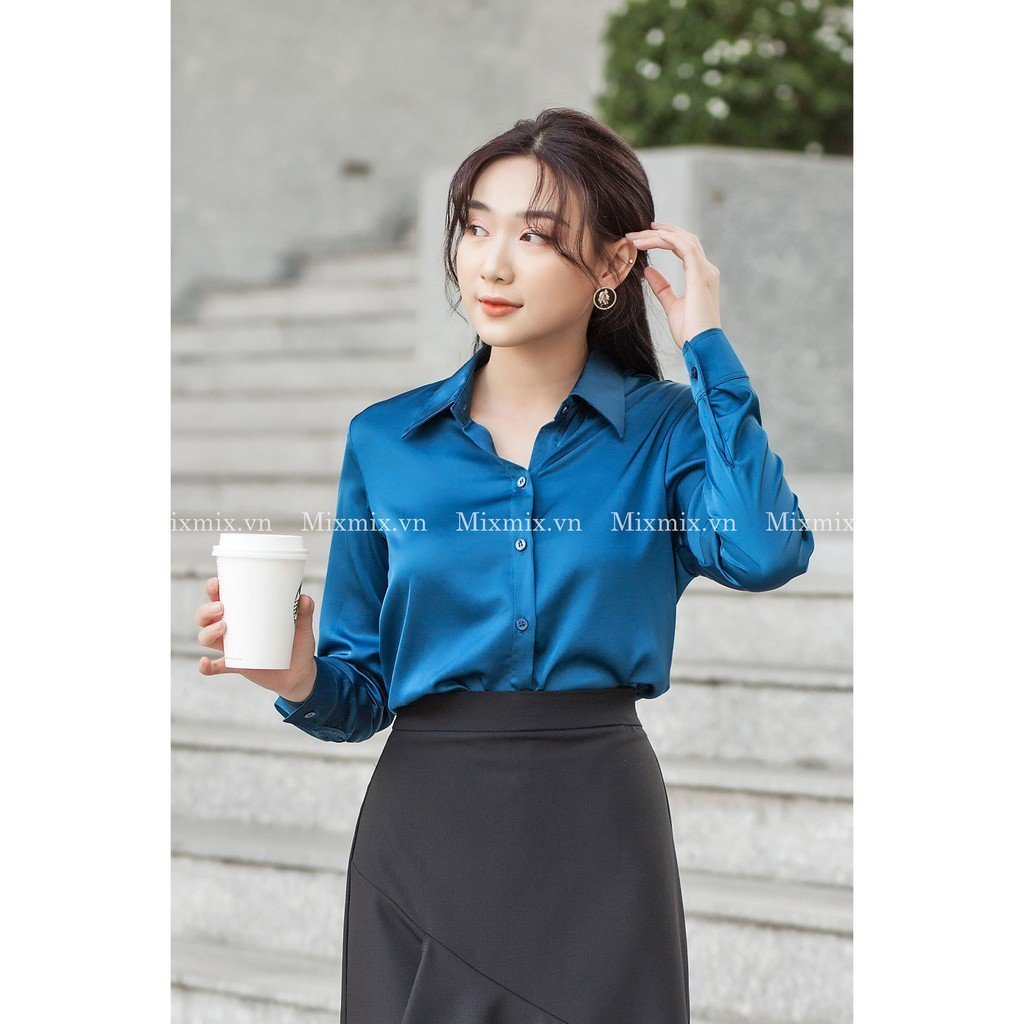 Áo sơ mi xatin nữ ( nhiều màu ) -hàng thiết kế - hình chụp thật phong cách thời trang công sở shop chip conk