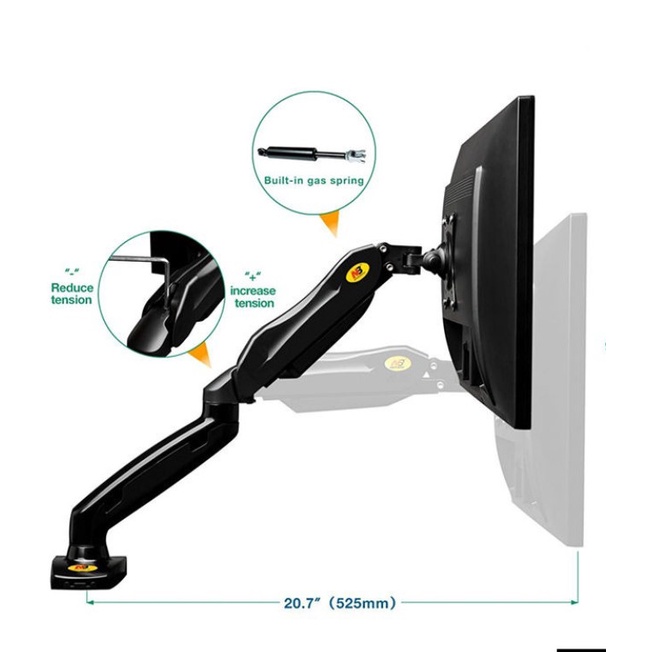 Arm màn hình - Tay nâng màn hình NB F80 17 - 30 inch Xoay 360 độ Tải trọng 9Kg Phiên bản 2021