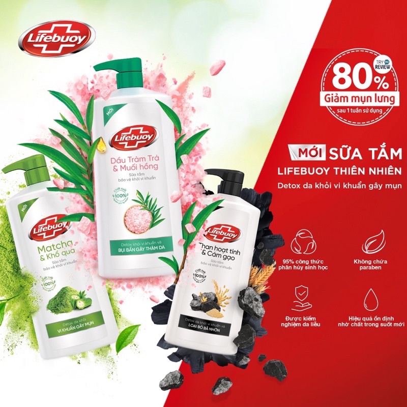 Sữa Tắm Lifebuoy thiên nhiên giảm mụn lưng 800g