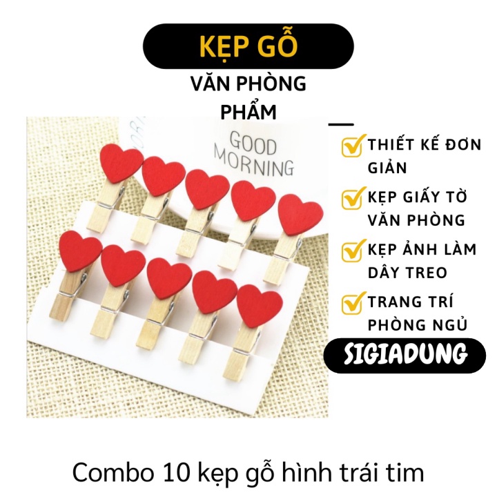 [SGD] Kẹp Ảnh - Combo 10 Kẹp Gỗ Treo Ảnh Hình Trái Tim Trang Trí Phòng, Tiệc Sinh Nhật 8484