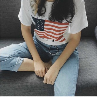 ÁO THUN TRẮNG CỜ MỸ KÈM ẢNH THẬT