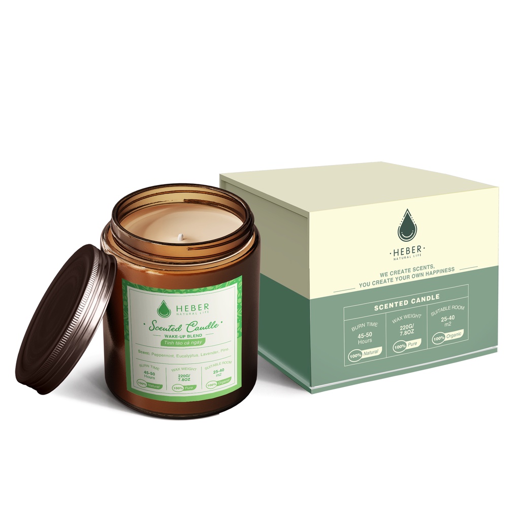 Nến Thơm Tỉnh Táo Cả Ngày- Wake-Up Scented Candle Heber Natural Life Thiên Nhiên Cao Cấp Thơm Phòng Thư Giãn 100g &amp; 200g