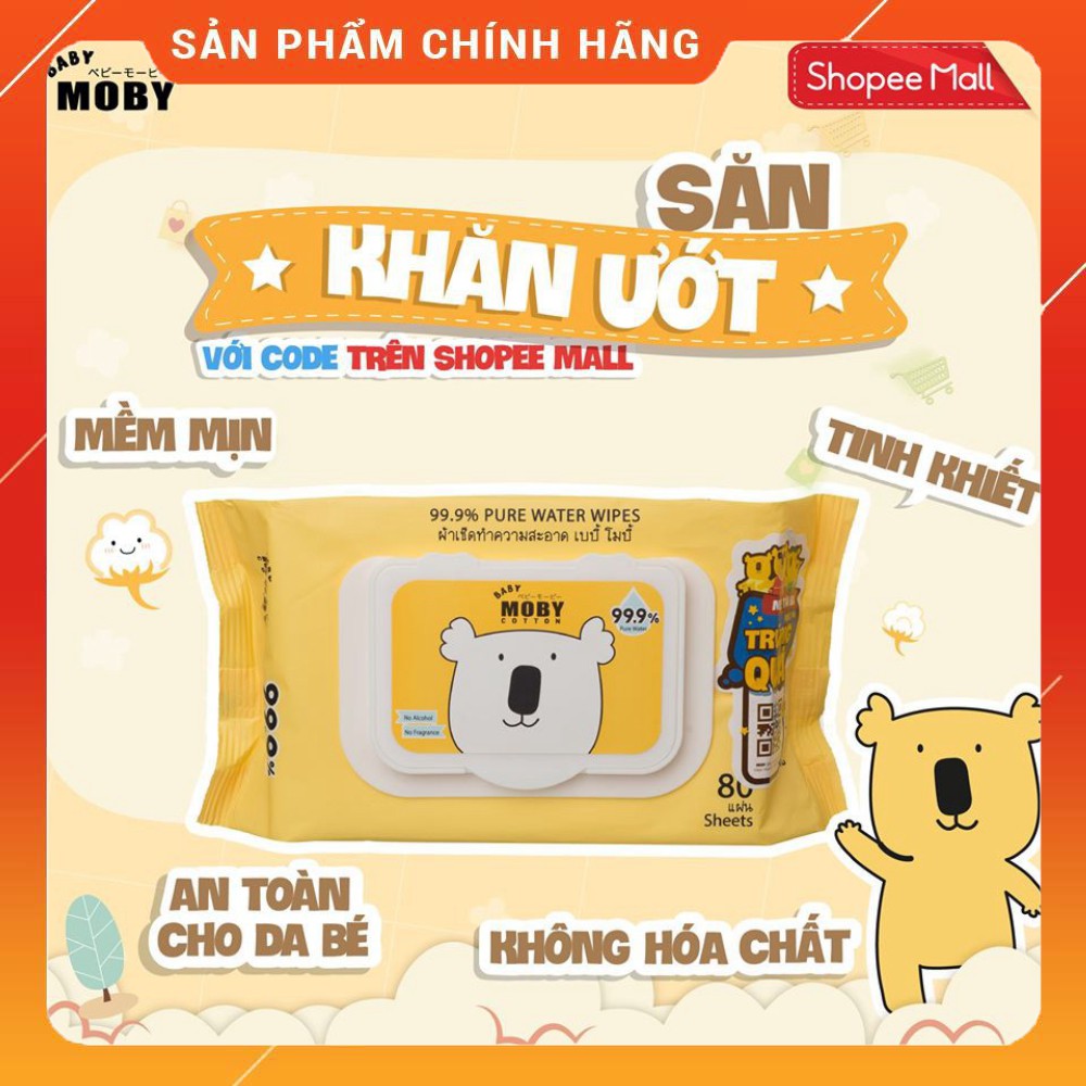 Khăn Ướt Tinh Khiết 99.9% Baby Moby 80 tờ