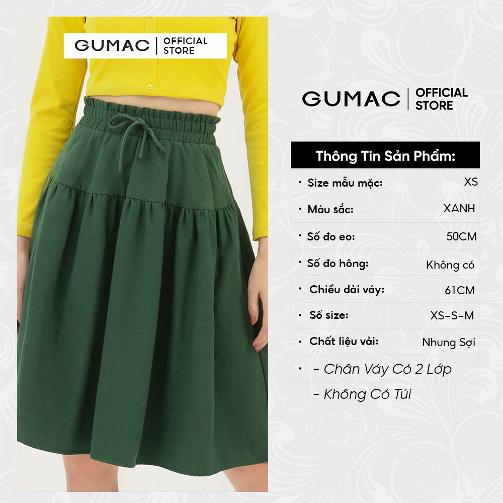 [Mã WABR2711 giảm 10% đơn 250K] Chân váy nữ xòe lưng thun GUMAC kiểu dáng vintage màu xanh VB3119 | BigBuy360 - bigbuy360.vn