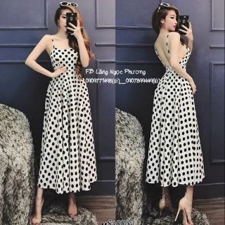 Đầm xòe chấm bi 2 dây hở lưng