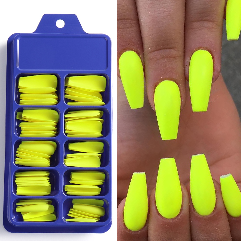 Bộ 100 Móng Tay Giả Dài Màu Trắng/Đen/Hồng/Trắng Trang Trí Đẹp Mắt