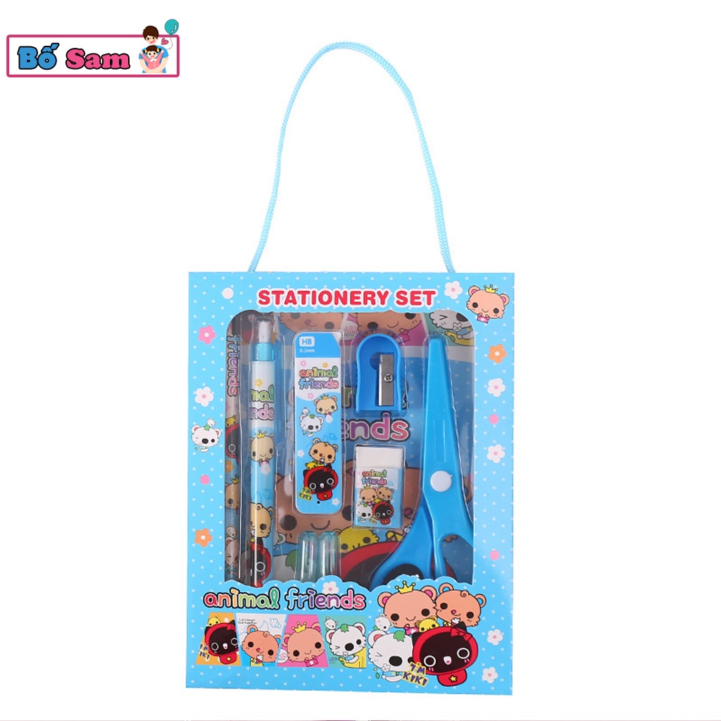 Bộ 6 chi tiết dụng cụ học tập kéo tẩy gọt bút, bút chì xinh xắn cho bé Shop Bố Sam
