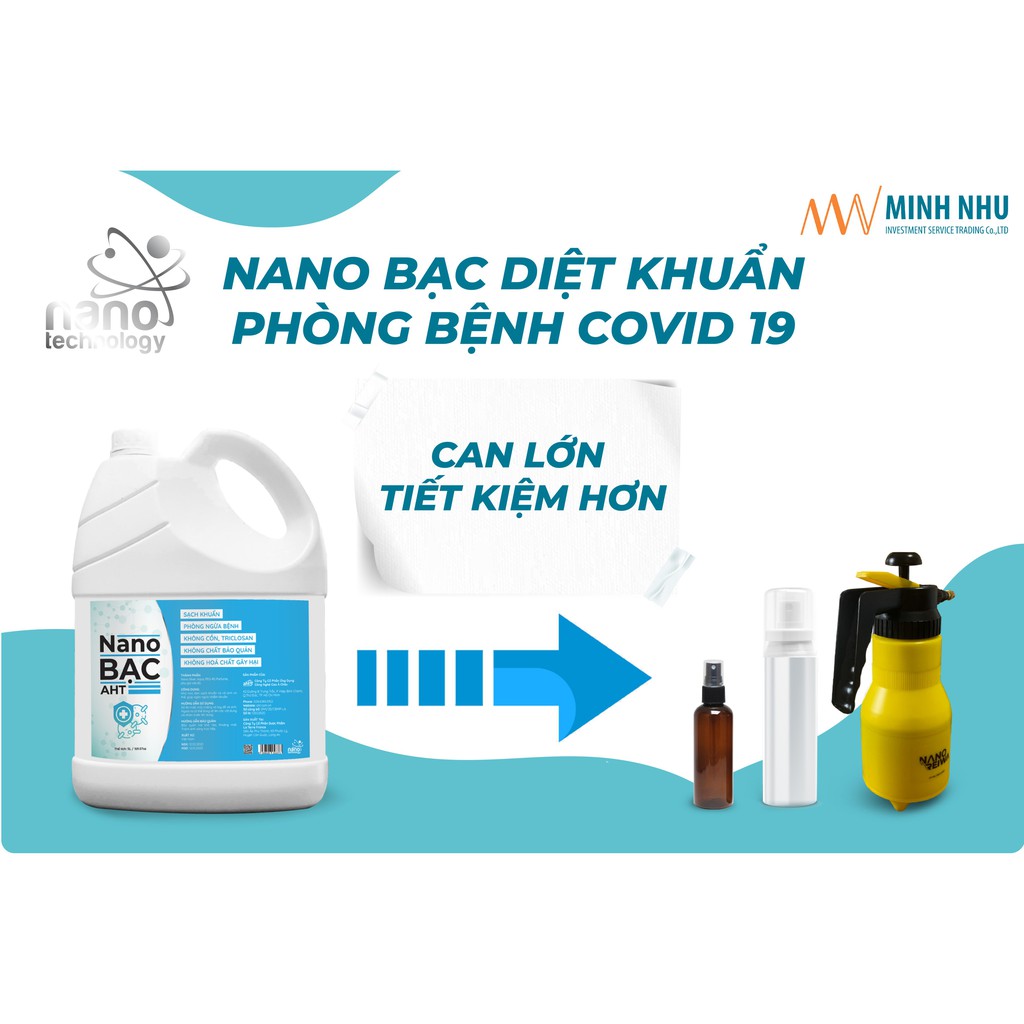  Dung dịch Nano bạc AHT diệt khuẩn (không cồn) can 5 lít hương hoa hồng Pháp tự nhiên