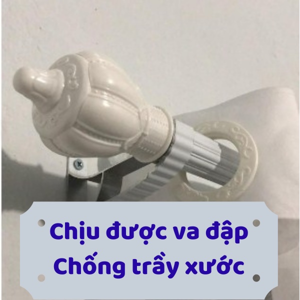 Thanh Treo Rèm, Cây Treo Rèm Cửa Chất Liệu Nhôm Sơn Tĩnh Điện, 2 Màu Trắng &amp; Gỗ Đầy Đủ Phụ Kiện, Bát Đỡ-Đầu Chụp-Núm Cột