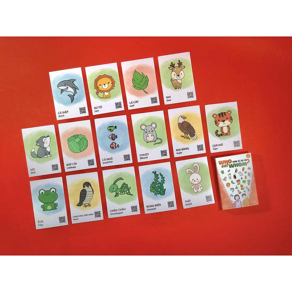 BỘ THẺ HÌNH FLASHCARD SONG NGỮ “WHO EAT WHOM?” - “CON GÌ ĂN GÌ?”