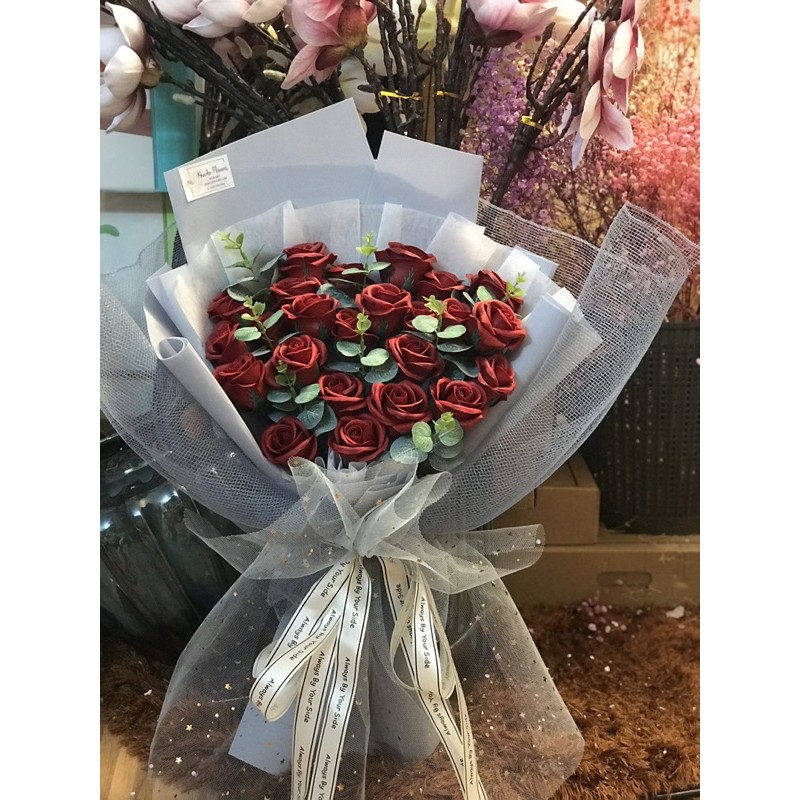 [Hoa sinh nhật - 8/3] Hoa sáp cao cấp 35 bông mix lá táo mốc cao cấp. KThuoc 50x70cm. Có Nowship nội thành