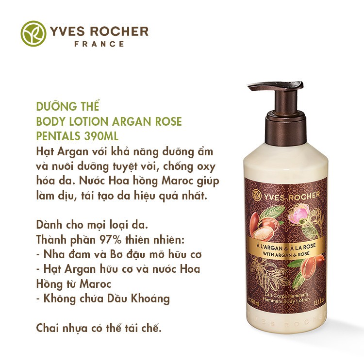 _ Gel tắm Yves Rocher 400ml + Dưỡng thể Yves Rocher 390ml - Hương hoa hồng Argan Rose Petals