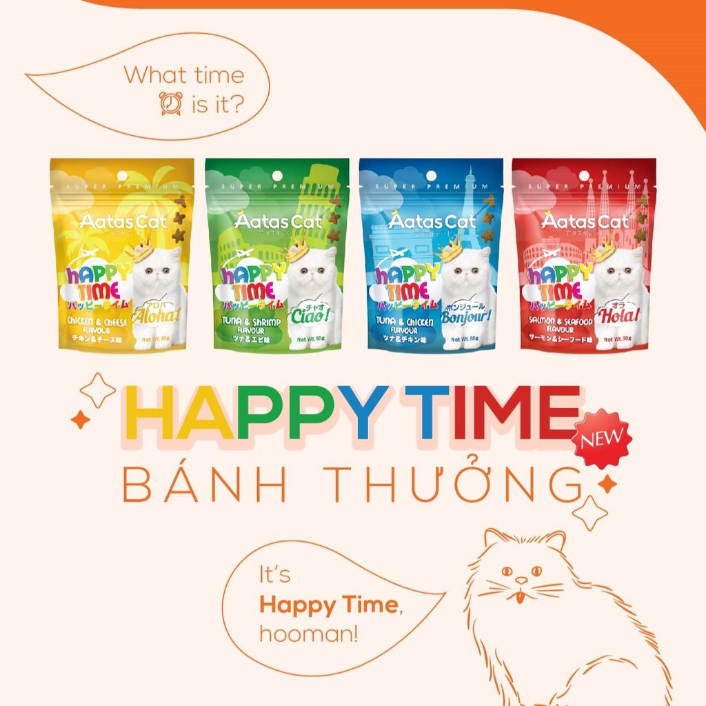 [60gr] Bánh thưởng Aatas Cat HAPPY TIME cho mèo